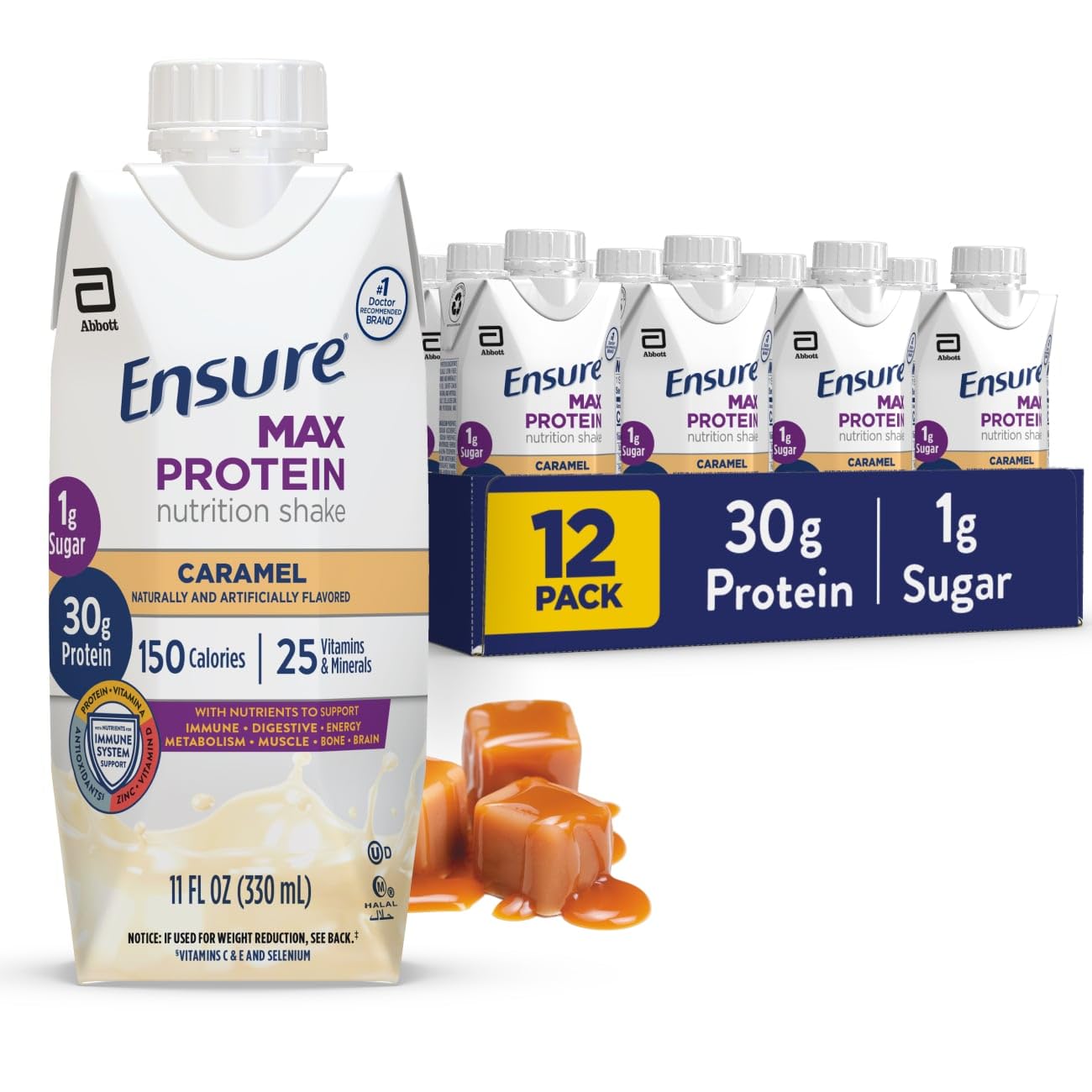 Ensure Max Protein Creamy Peach Shake, 30g High Protein, 12 Pack | 30g Protein to Support Muscle Health & Manage Hunger for Adults, Each Protein Shake has 1g Sugar, 150 Calories, 4g Fiber