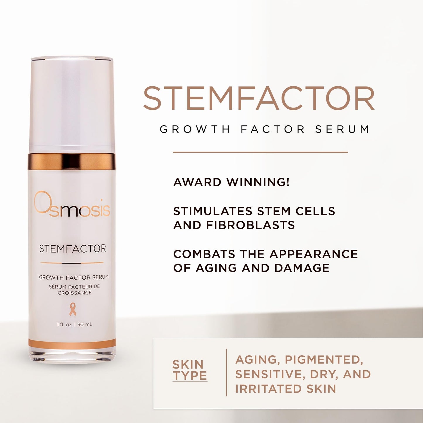 Osmosis StemFactor Growth Factor Exosome Facial Treatment, Age-Defying Skin Renewal, 1 Fl Oz Serum