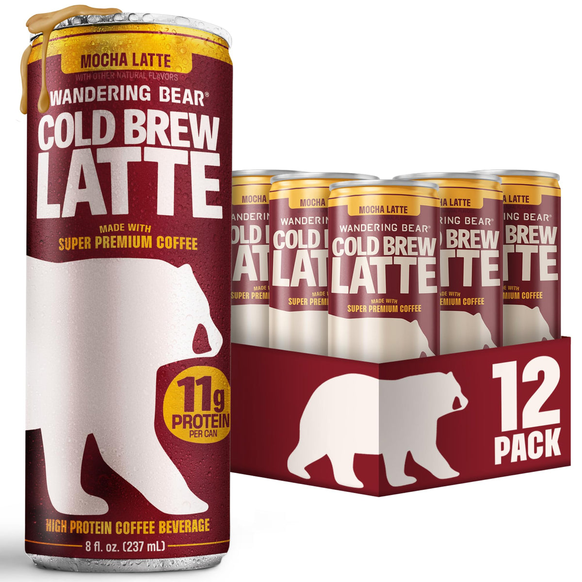 Wandering Bear High-Protein Cold Brew Latte Cans - Double Latte, 8 oz