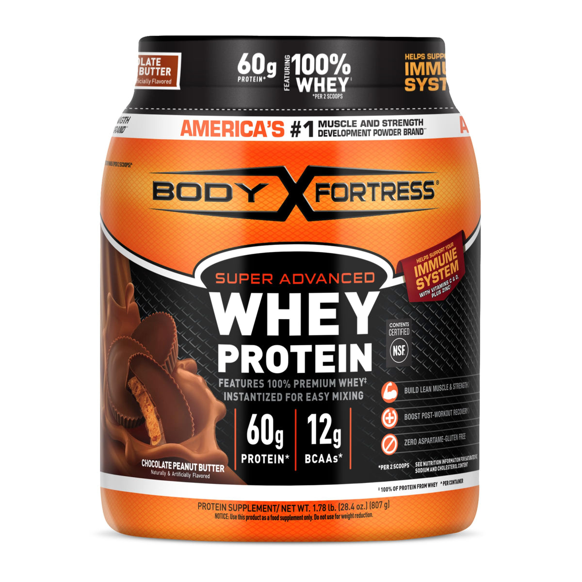 Body Fortress Super Advanced Whey Protein Powder, Strawberry, 1.78 lbs
