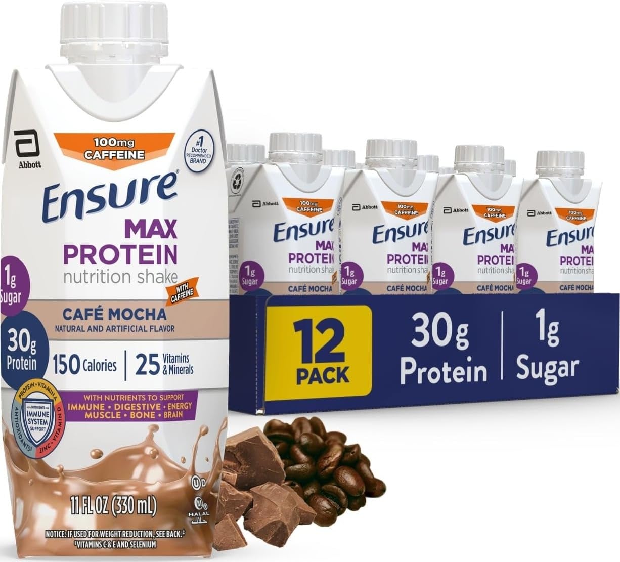 Ensure Max Protein Creamy Peach Shake, 30g High Protein, 12 Pack | 30g Protein to Support Muscle Health & Manage Hunger for Adults, Each Protein Shake has 1g Sugar, 150 Calories, 4g Fiber