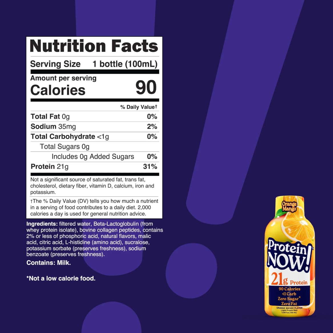 Protein Now Liquid 3 oz. Protein Shot By NutraBio– 21g Protein, 0 Carbs, 0 Fat, GLP-1 Support, Ready-to-Drink, No Refrigeration, Whey & Collagen Protein for Hair, Skin & Nails, On-the-Go Nutrition- Orange Mango