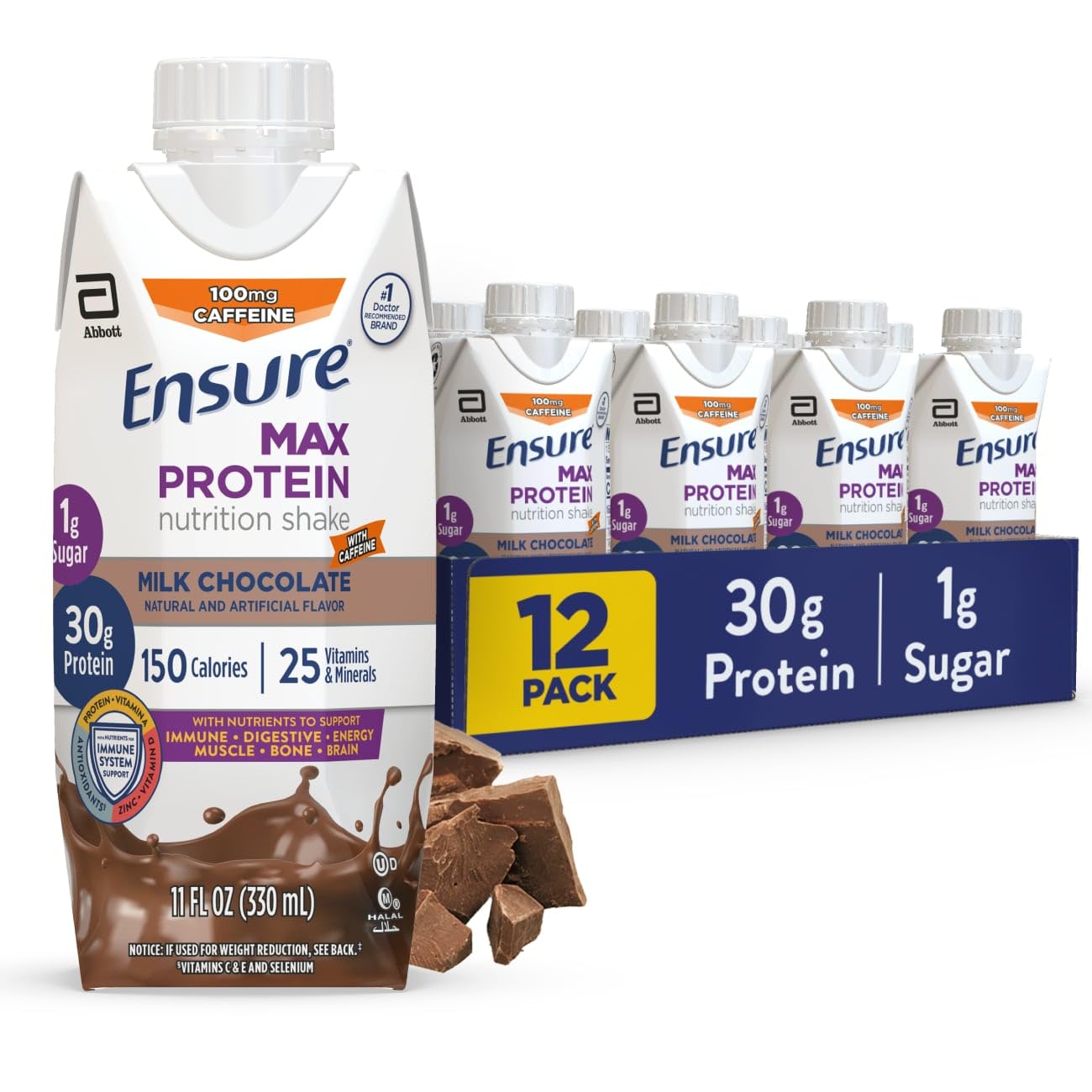 Ensure Max Protein Creamy Peach Shake, 30g High Protein, 12 Pack | 30g Protein to Support Muscle Health & Manage Hunger for Adults, Each Protein Shake has 1g Sugar, 150 Calories, 4g Fiber