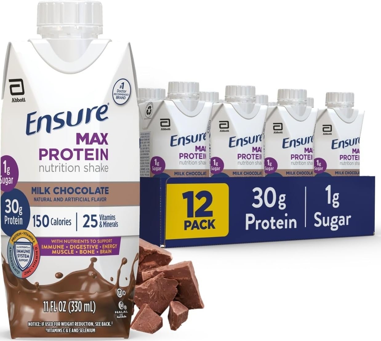 Ensure Max Protein Creamy Peach Shake, 30g High Protein, 12 Pack | 30g Protein to Support Muscle Health & Manage Hunger for Adults, Each Protein Shake has 1g Sugar, 150 Calories, 4g Fiber