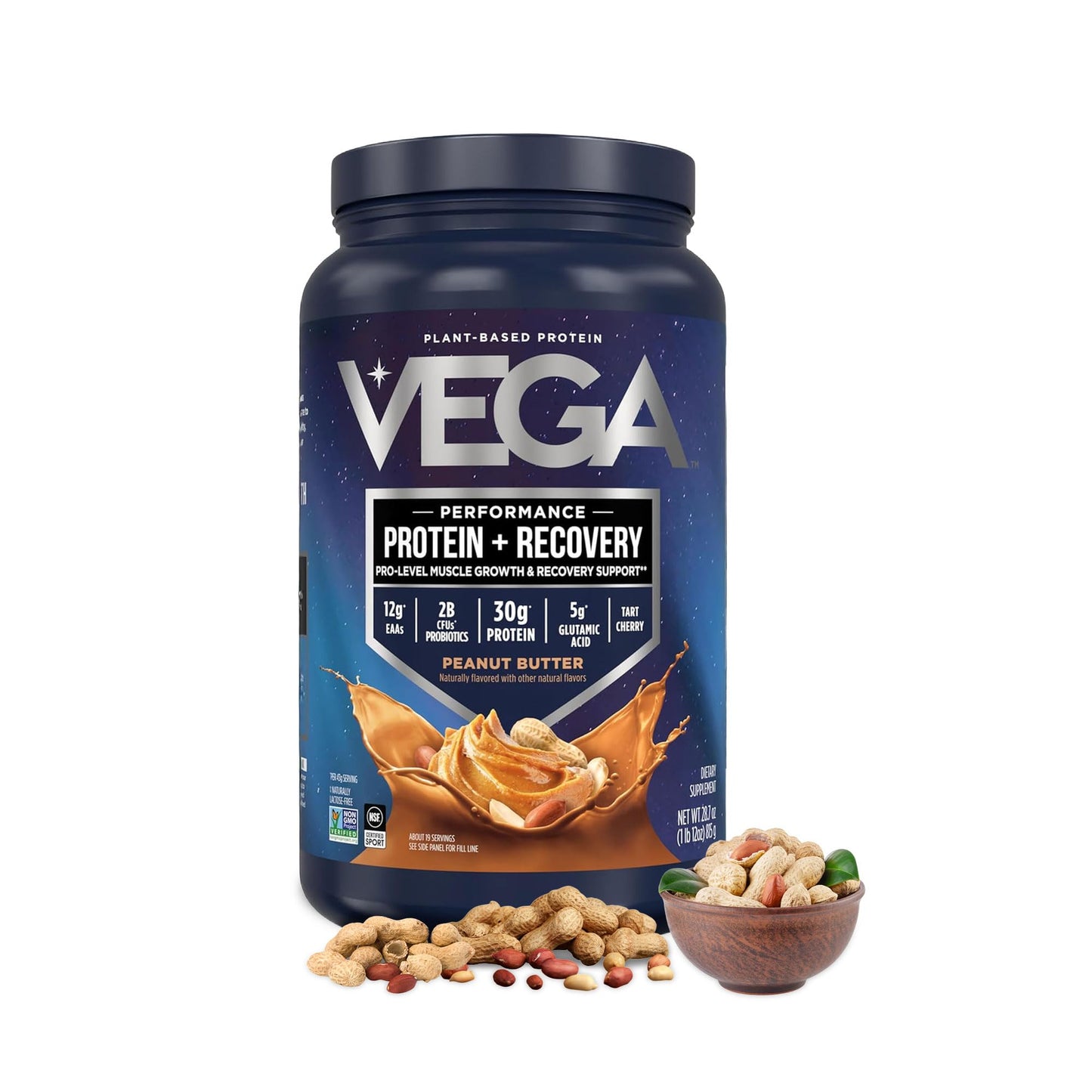 Vega Protein + Recovery, Chocolate – 30g Vegan Protein, Dairy & Gluten Free, Probiotics, NSF Certified, 28.8 oz (19 Servings)