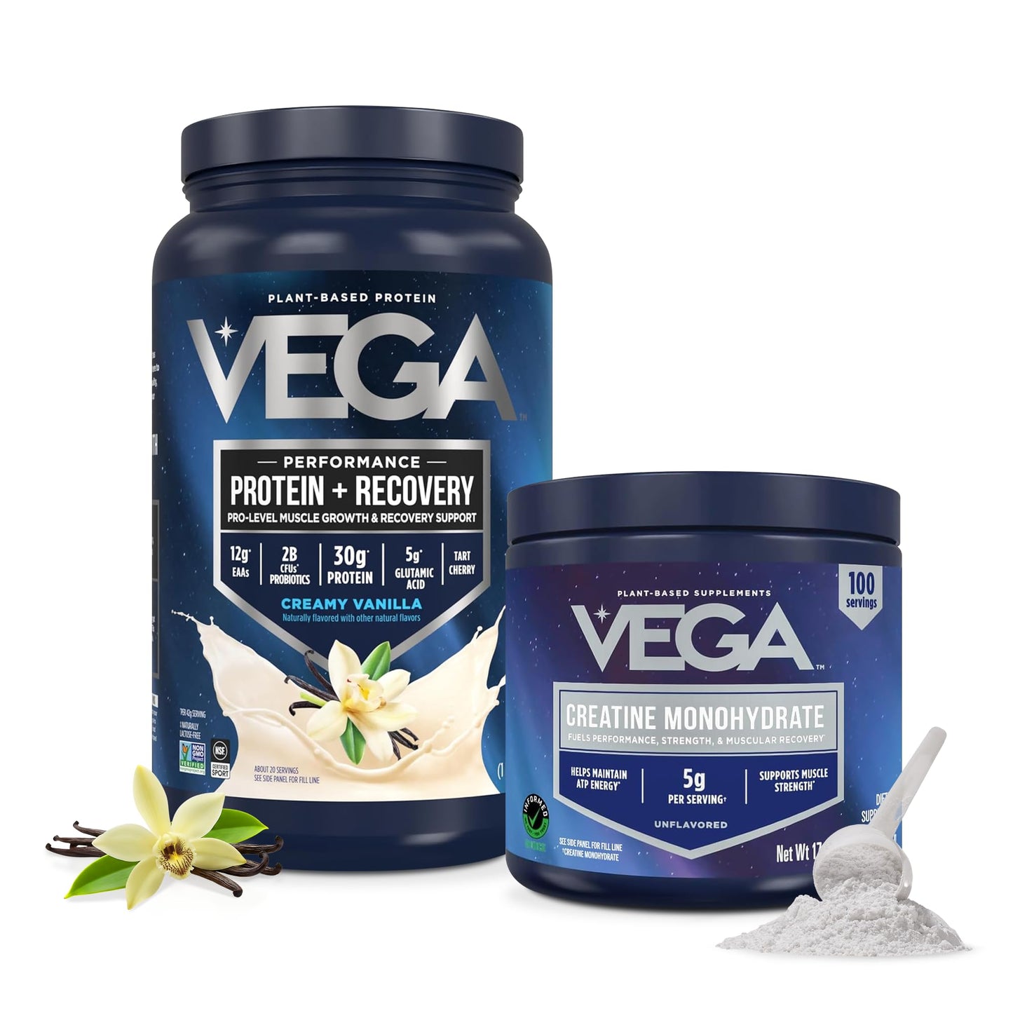 Vega Protein + Recovery, Chocolate – 30g Vegan Protein, Dairy & Gluten Free, Probiotics, NSF Certified, 28.8 oz (19 Servings)