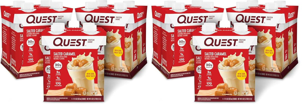 Quest Nutrition Ready to Drink Salted Caramel Protein Shake, 30g Protein, 3g Net Carbs, Gluten Free, Keto Friendly, 11 fl.oz 4 Count(Pack of 6)