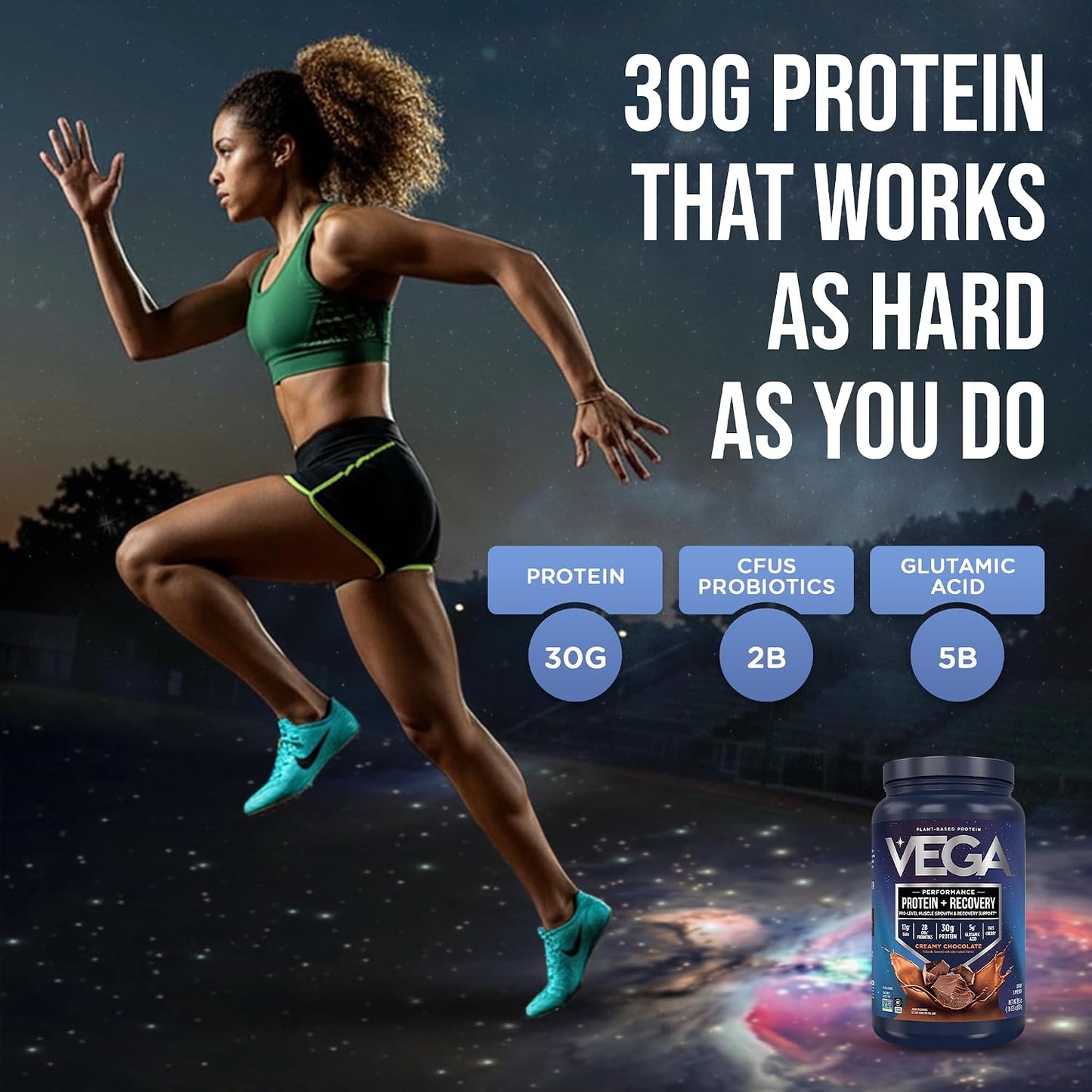 Vega Protein + Recovery, Chocolate – 30g Vegan Protein, Dairy & Gluten Free, Probiotics, NSF Certified, 28.8 oz (19 Servings)