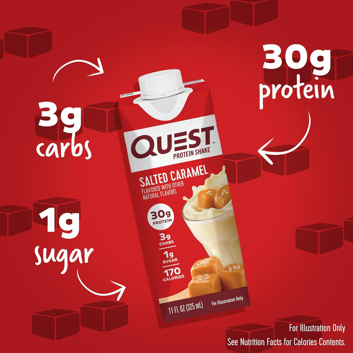 Quest Nutrition Ready to Drink Salted Caramel Protein Shake, 30g Protein, 3g Net Carbs, Gluten Free, Keto Friendly, 11 fl.oz 4 Count(Pack of 6)