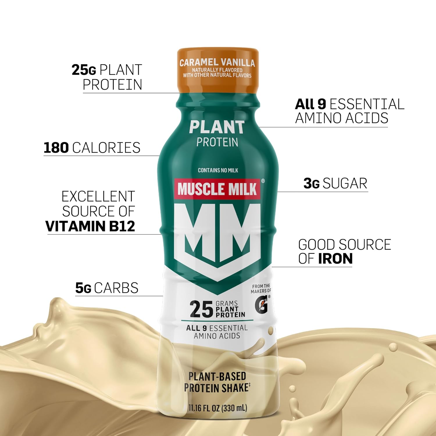 Muscle Milk Plant Based Protein Shake, Vanilla Caramel, 11.16 Fl Oz (Pack of 12)