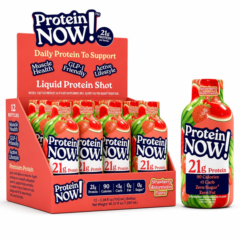 Protein Now Liquid 3 oz. Protein Shot By NutraBio– 21g Protein, 0 Carbs, 0 Fat, GLP-1 Support, Ready-to-Drink, No Refrigeration, Whey & Collagen Protein for Hair, Skin & Nails, On-the-Go Nutrition- Orange Mango