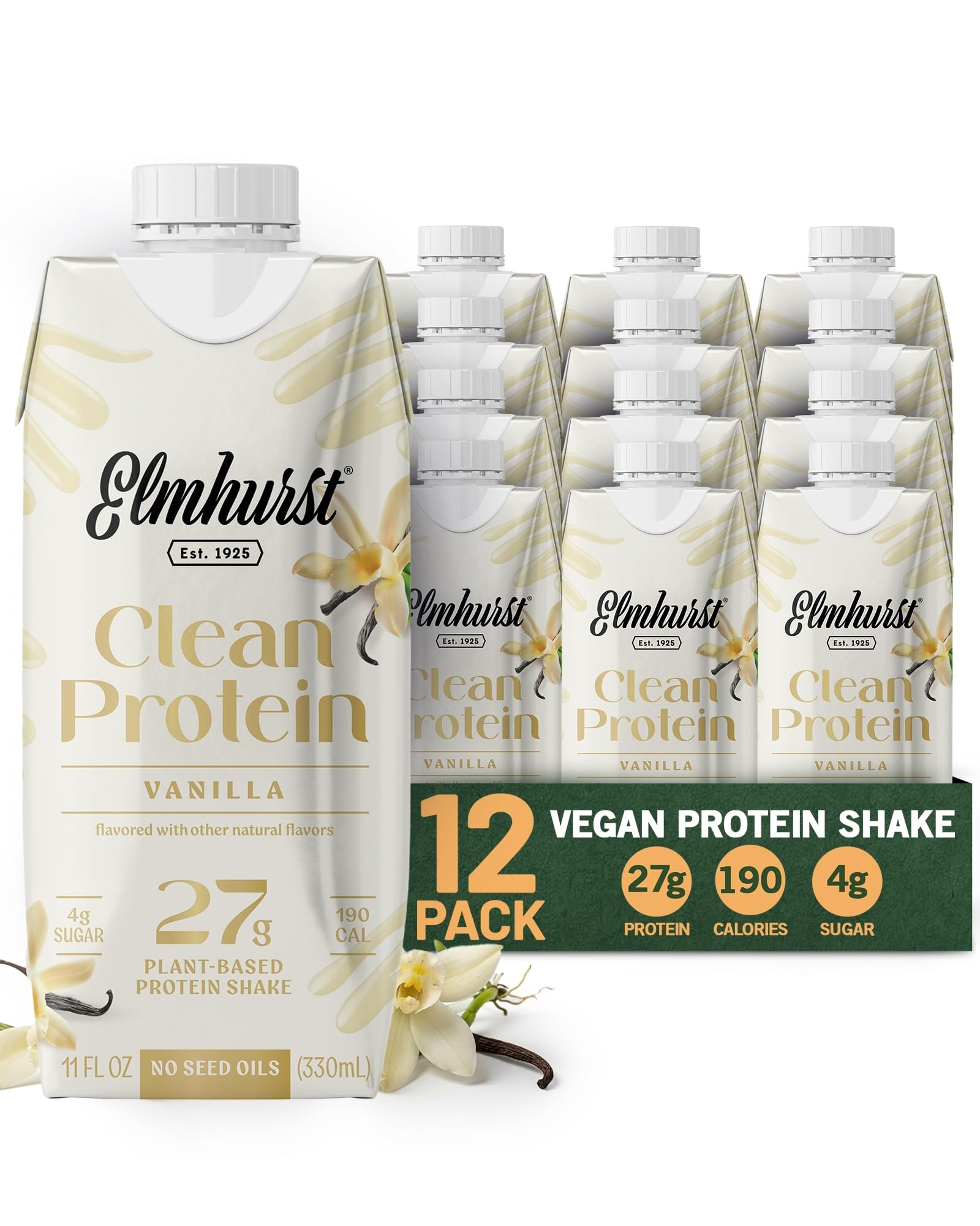 Elmhurst 1925 Pistachio Cream Vegan Protein Shakes, 11 Ounce (12-Pack) | Non-Dairy, Plant-Based Nutritional Shakes Made with 27g Clean Protein & Natural Ingredients for Healthy On-the-Go Treat