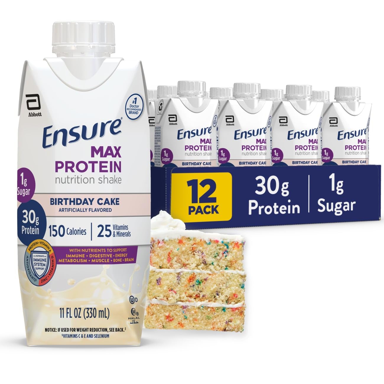 Ensure Max Protein Creamy Peach Shake, 30g High Protein, 12 Pack | 30g Protein to Support Muscle Health & Manage Hunger for Adults, Each Protein Shake has 1g Sugar, 150 Calories, 4g Fiber