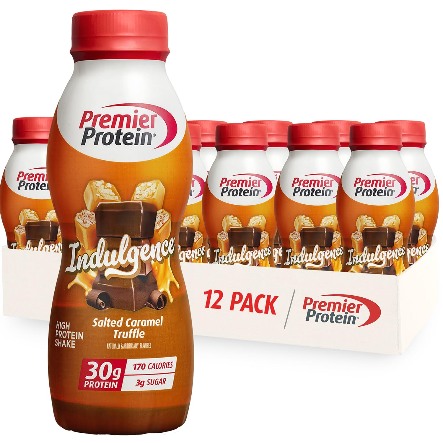 Premier Protein INDULGENCE 30g Shake, Salted Caramel Truffle, 12 Pack | Dessert-Inspired, 170 Calories, 3g Sugar, Supports Muscle Health, Gluten-Free, 11.5 oz (Packaging May Vary)
