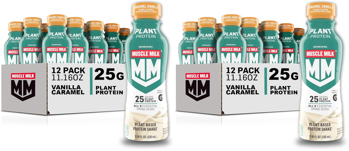 Muscle Milk Plant Based Protein Shake, Vanilla Caramel, 11.16 Fl Oz (Pack of 12)