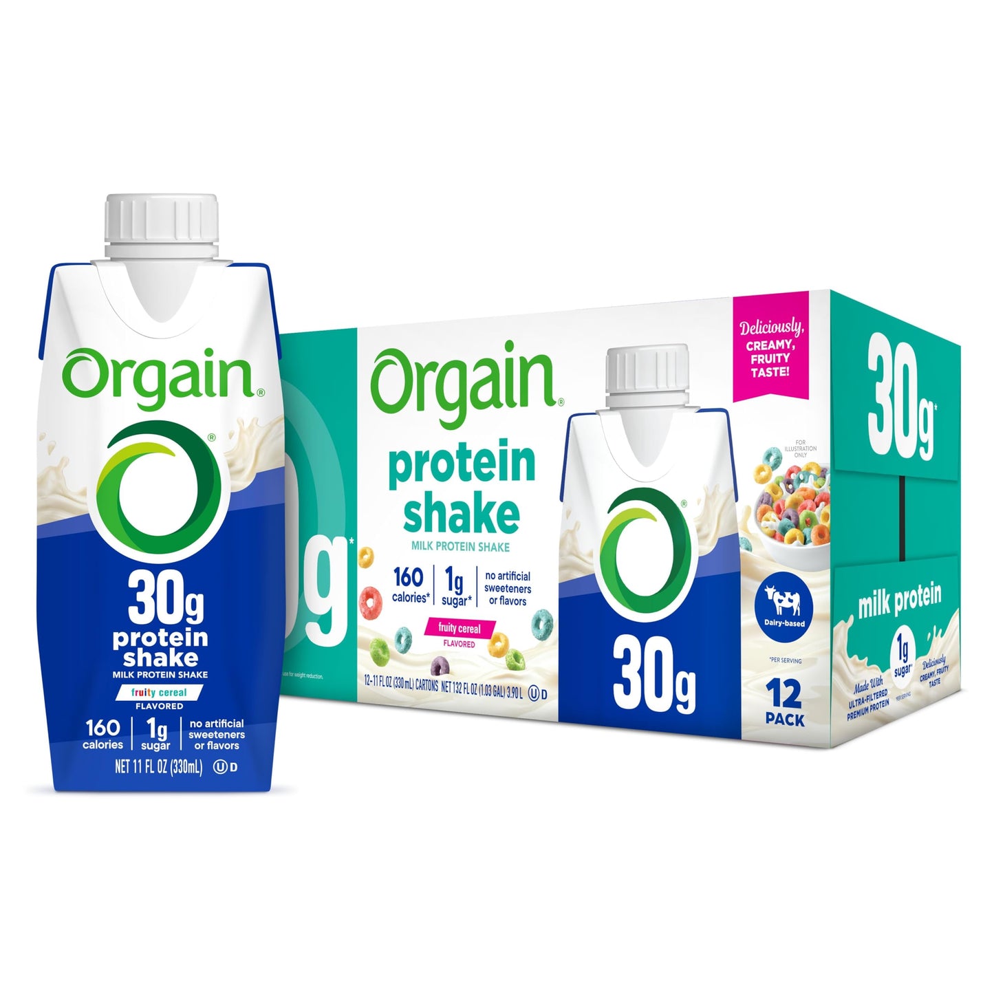 Orgain 38g High Protein Grass-Fed Shake, 6g BCAAs, Chocolate, 14 oz, 12pk | Ready to drink dairy isolate milk protein, meal replacement, 1g sugar per serving, keto friendly, gluten free