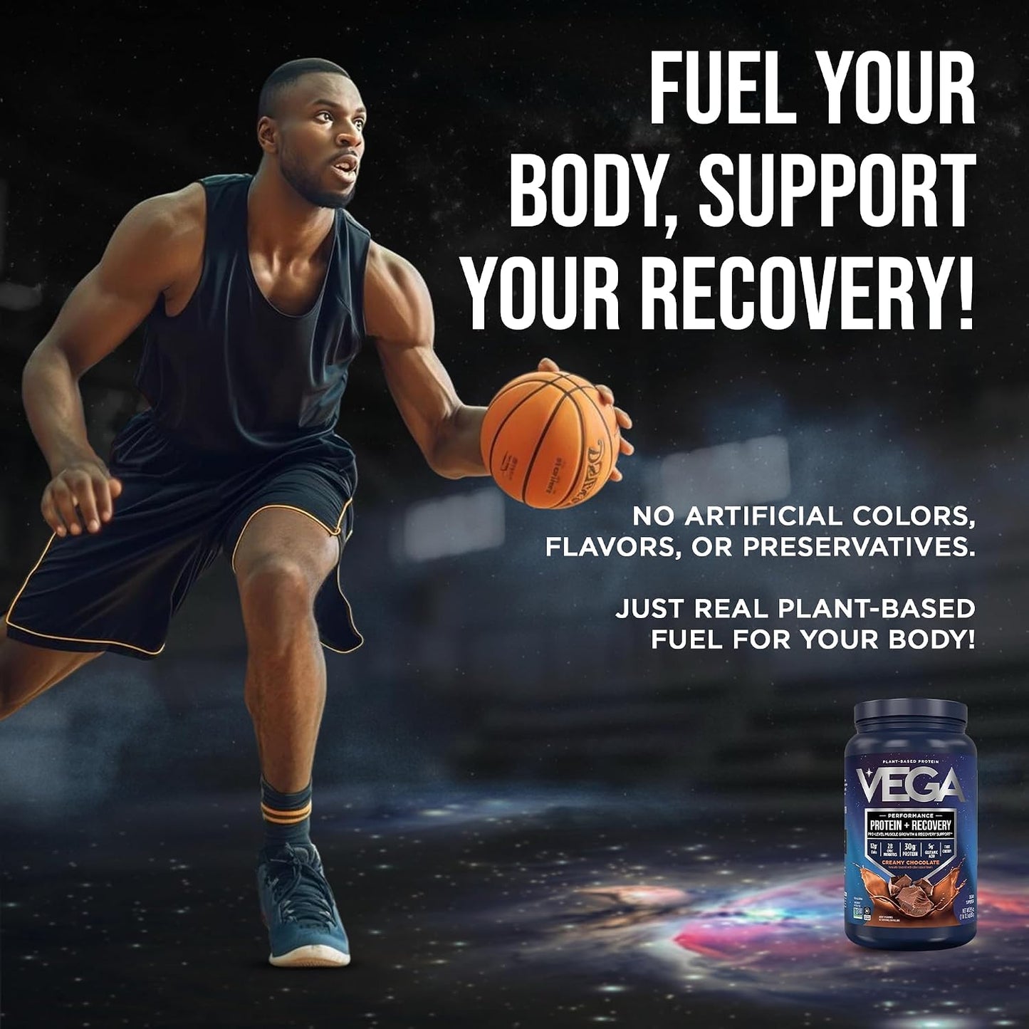 Vega Protein + Recovery, Chocolate – 30g Vegan Protein, Dairy & Gluten Free, Probiotics, NSF Certified, 28.8 oz (19 Servings)