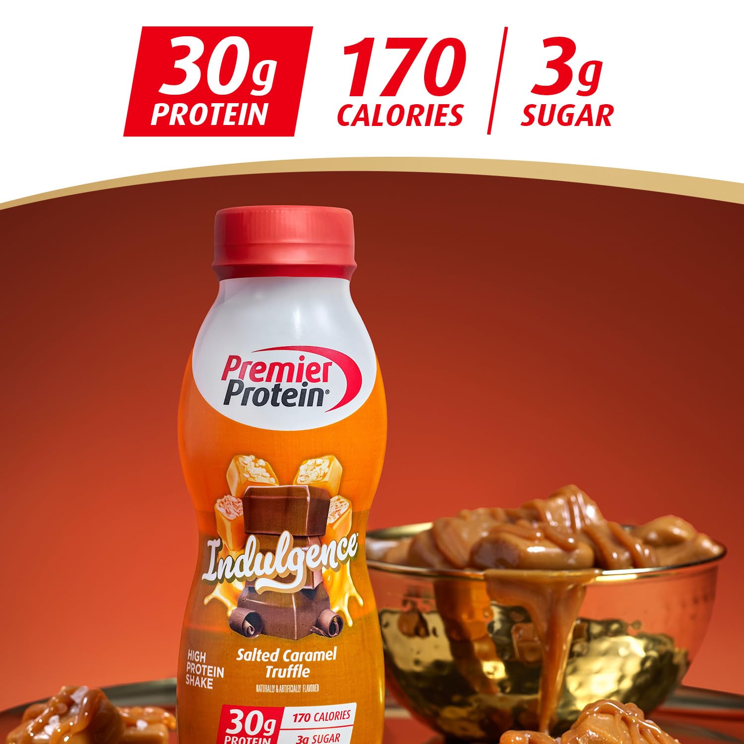 Premier Protein INDULGENCE 30g Shake, Salted Caramel Truffle, 12 Pack | Dessert-Inspired, 170 Calories, 3g Sugar, Supports Muscle Health, Gluten-Free, 11.5 oz (Packaging May Vary)