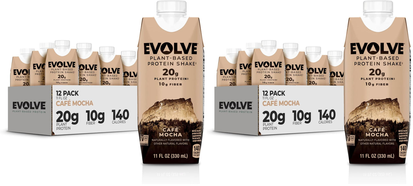 Evolve Plant Based Protein Shake, Vanilla Bean, 20g Vegan Protein, Dairy Free, No Artificial Sweeteners, Non-GMO, 10g Fiber, 11 Fl Oz (Pack of 12) (Formula May Vary)