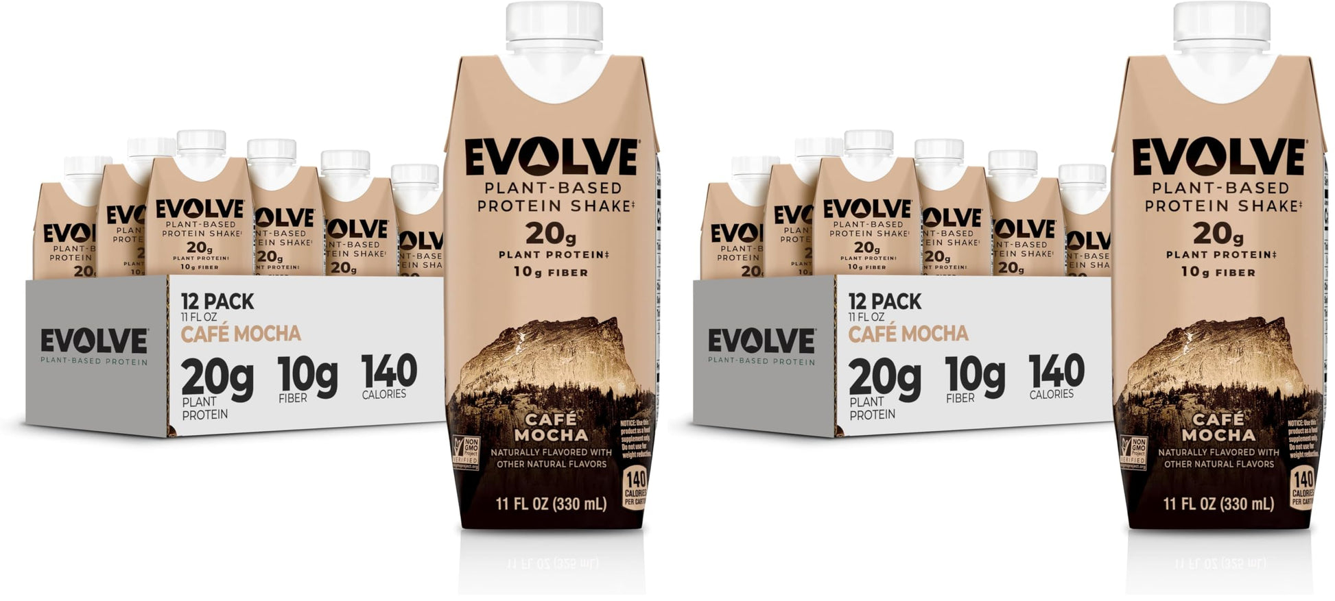 Evolve Plant Based Protein Shake, Vanilla Bean, 20g Vegan Protein, Dairy Free, No Artificial Sweeteners, Non-GMO, 10g Fiber, 11 Fl Oz (Pack of 12) (Formula May Vary)