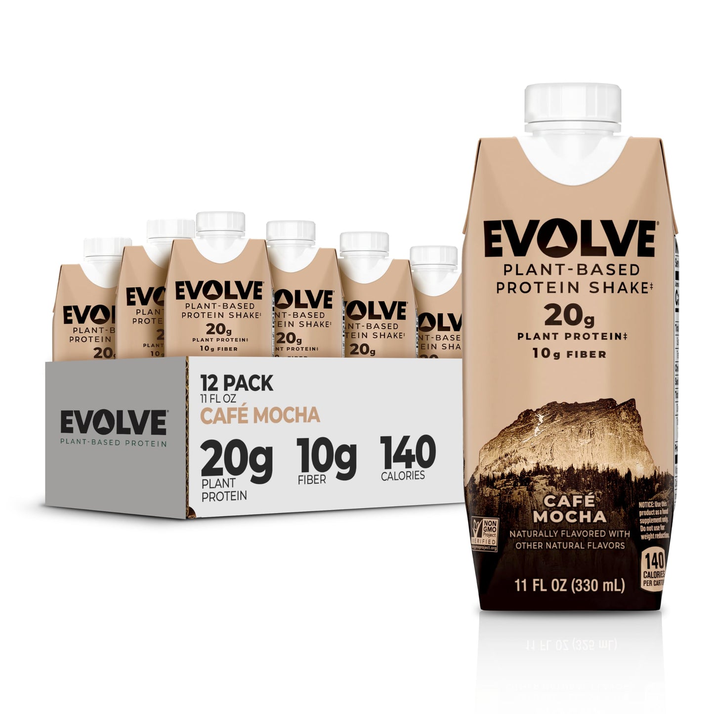 Evolve Plant Based Protein Shake, Vanilla Bean, 20g Vegan Protein, Dairy Free, No Artificial Sweeteners, Non-GMO, 10g Fiber, 11 Fl Oz (Pack of 12) (Formula May Vary)