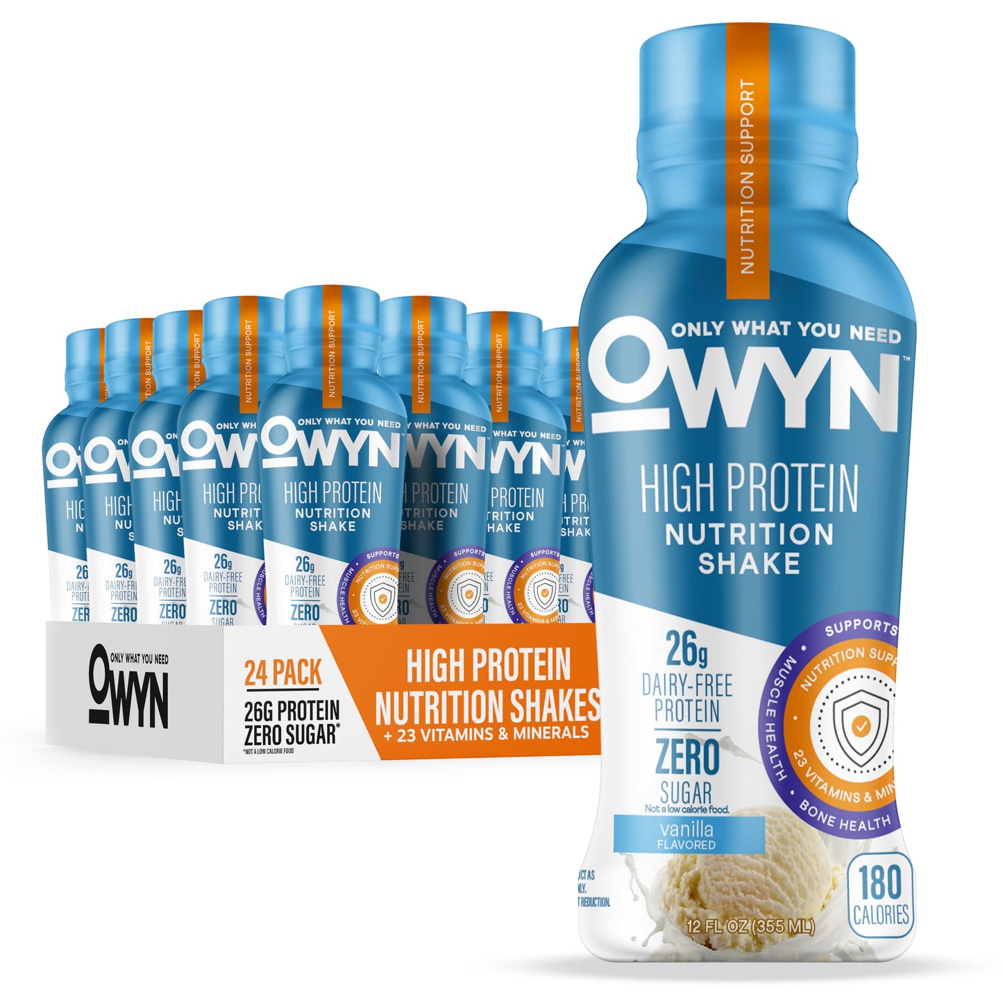 OWYN Only What You Need 26g High Protein Shake, Chocolate Flavored, 12 Ct | 26g Protein, Zero Sugar, 3g Fiber, Dairy Free, Plant Protein, Gluten Free, 12fl oz Bottles, 23 Vitamins and Minerals