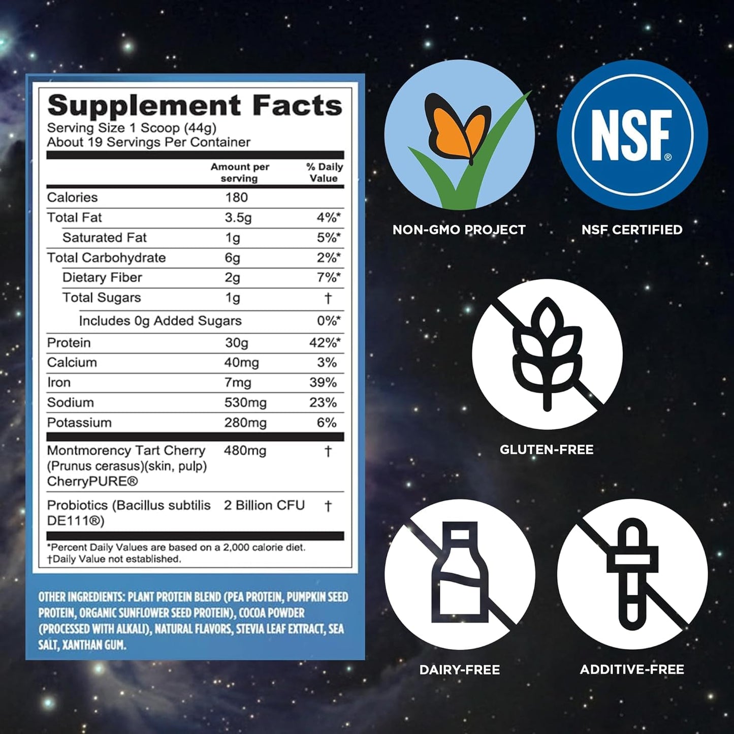 Vega Protein + Recovery, Chocolate – 30g Vegan Protein, Dairy & Gluten Free, Probiotics, NSF Certified, 28.8 oz (19 Servings)