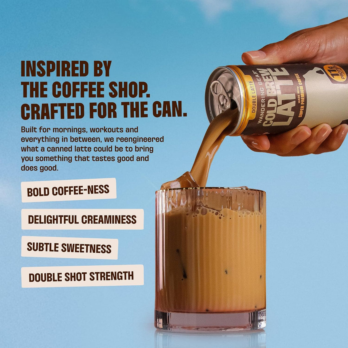 Wandering Bear High-Protein Cold Brew Latte Cans - Double Latte, 8 oz