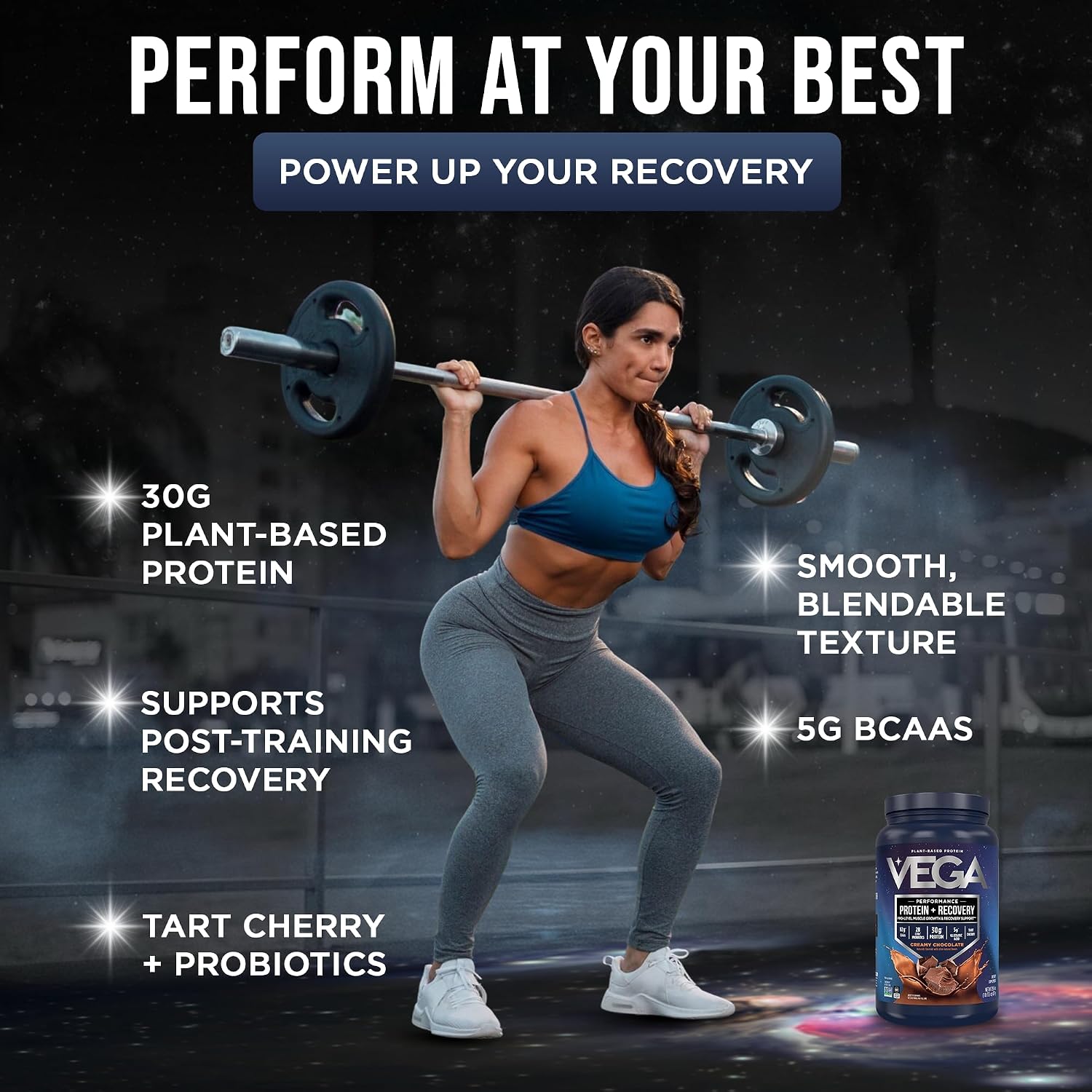 Vega Protein + Recovery, Chocolate – 30g Vegan Protein, Dairy & Gluten Free, Probiotics, NSF Certified, 28.8 oz (19 Servings)