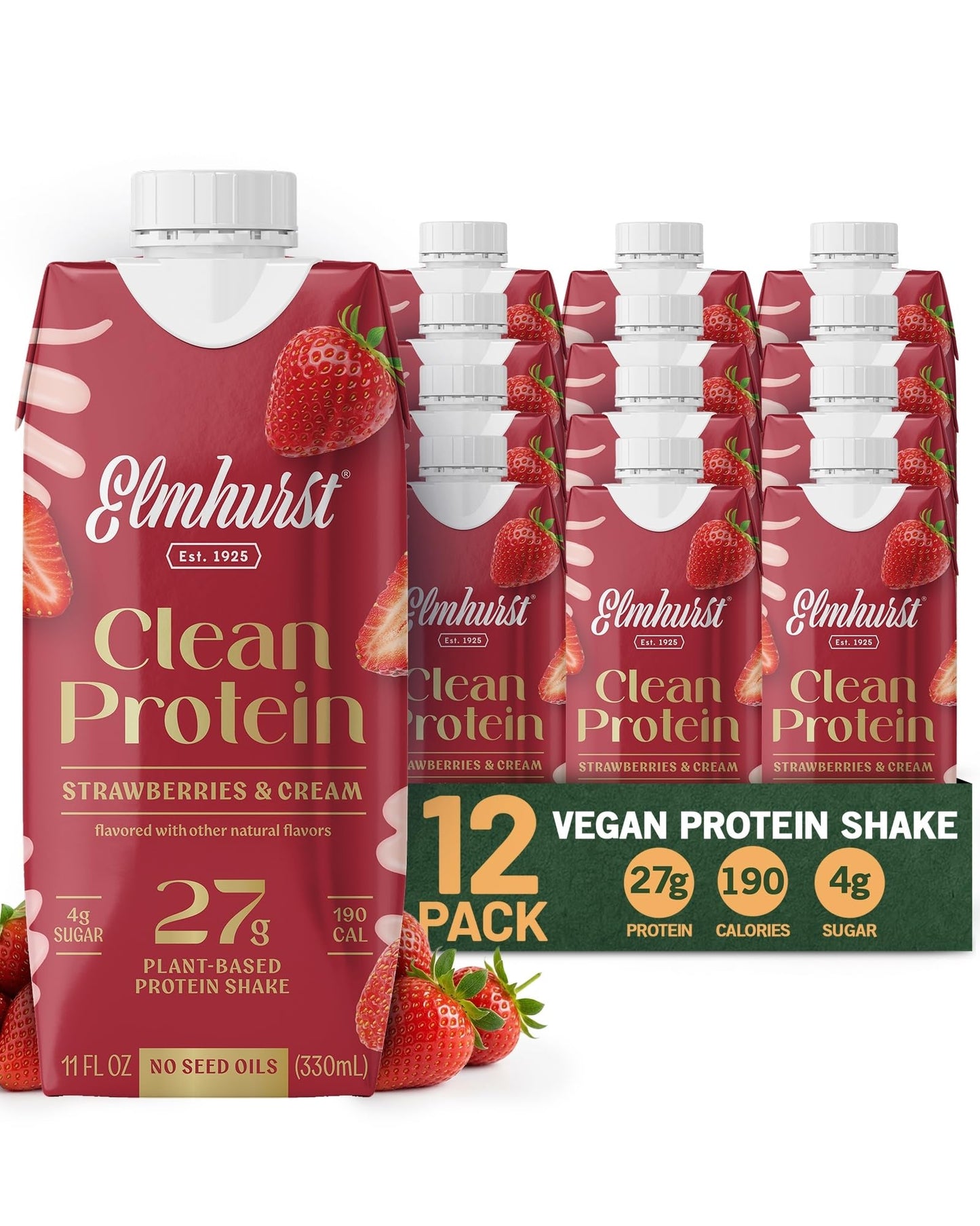 Elmhurst 1925 Pistachio Cream Vegan Protein Shakes, 11 Ounce (12-Pack) | Non-Dairy, Plant-Based Nutritional Shakes Made with 27g Clean Protein & Natural Ingredients for Healthy On-the-Go Treat