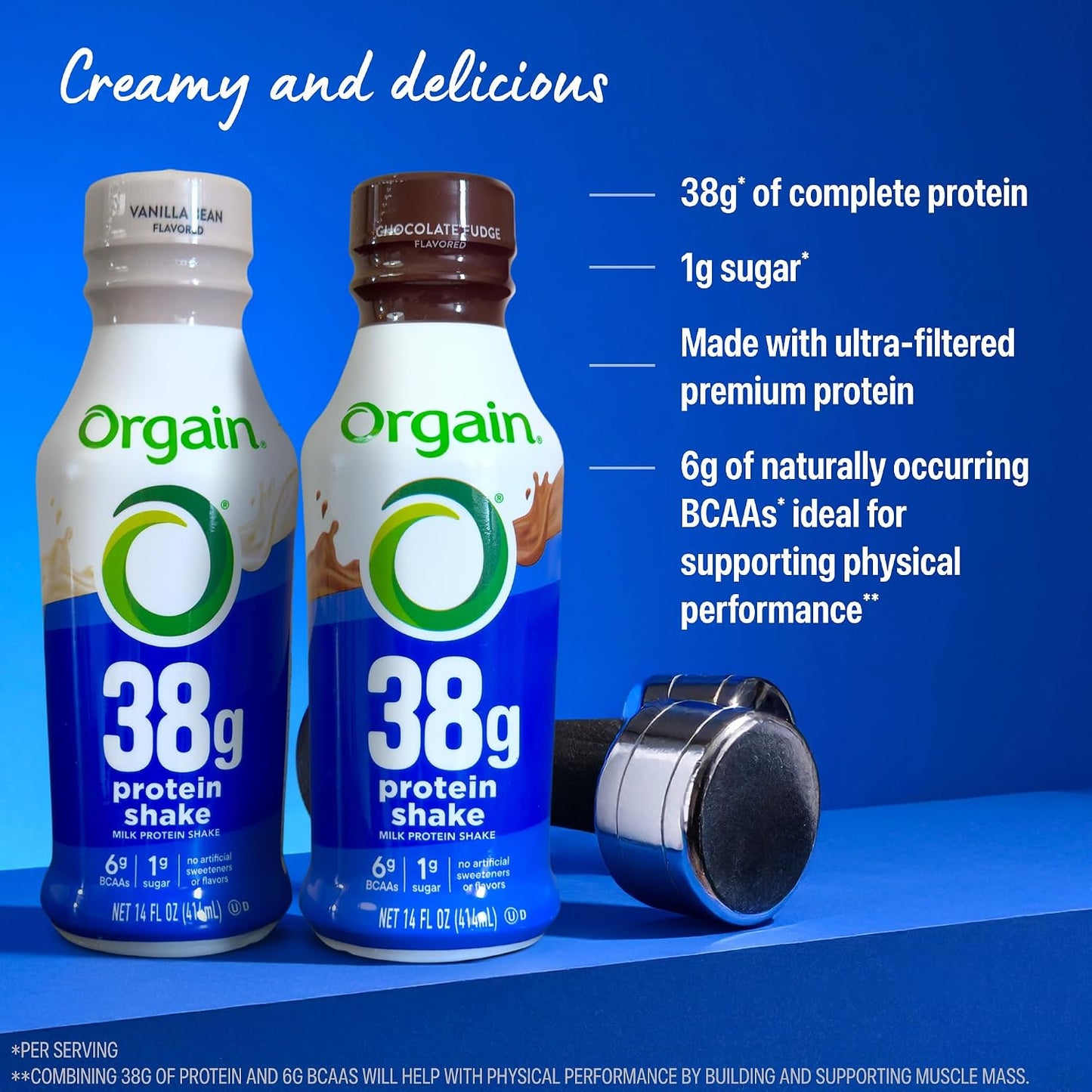 Orgain 38g High Protein Grass-Fed Shake, 6g BCAAs, Chocolate, 14 oz, 12pk | Ready to drink dairy isolate milk protein, meal replacement, 1g sugar per serving, keto friendly, gluten free