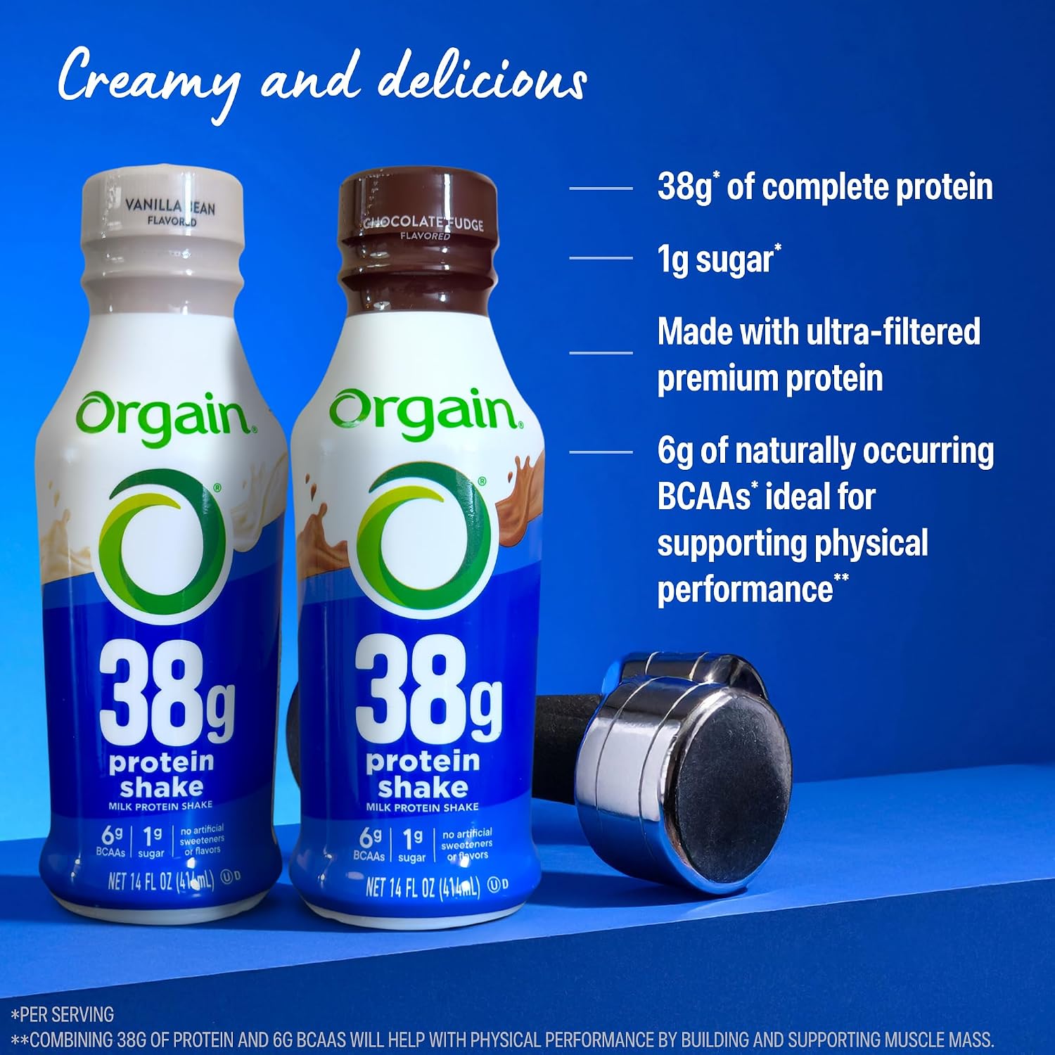 Orgain 38g High Protein Grass-Fed Shake, 6g BCAAs, Chocolate, 14 oz, 12pk | Ready to drink dairy isolate milk protein, meal replacement, 1g sugar per serving, keto friendly, gluten free