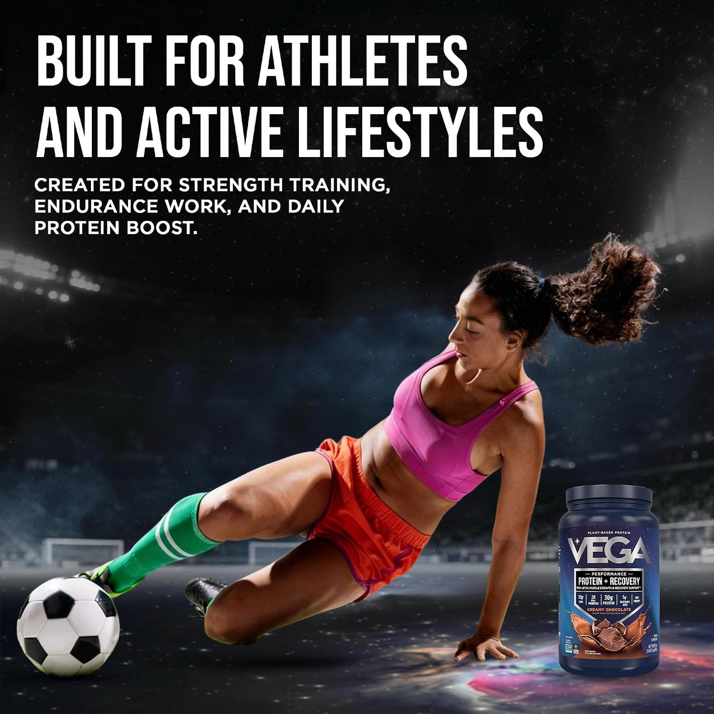 Vega Protein + Recovery, Chocolate – 30g Vegan Protein, Dairy & Gluten Free, Probiotics, NSF Certified, 28.8 oz (19 Servings)