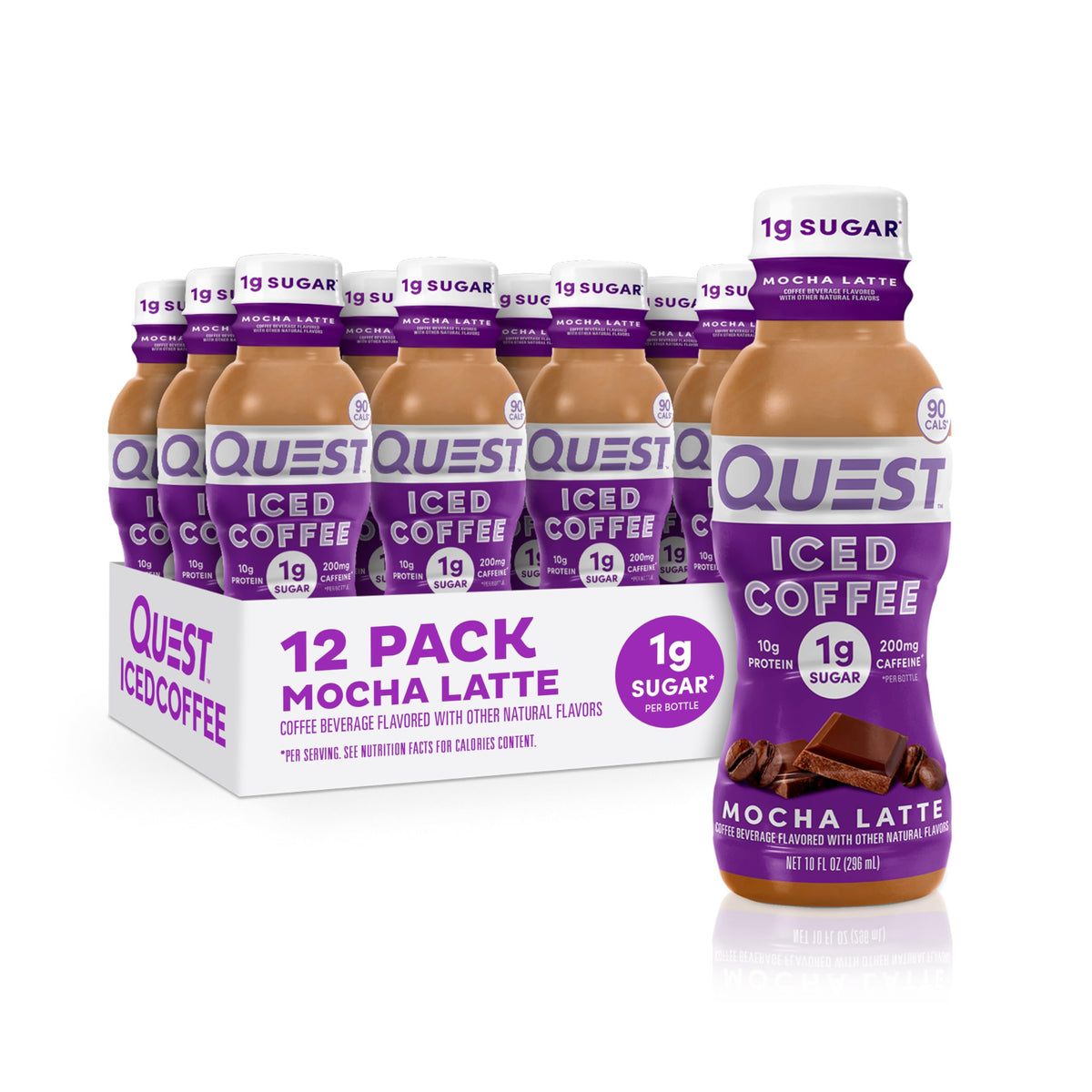 Quest Nutrition Iced Coffee, Vanilla Latte, 1g of Sugar, 10g of Protein, 90 calories, 200mg of caffeine, 12 Count