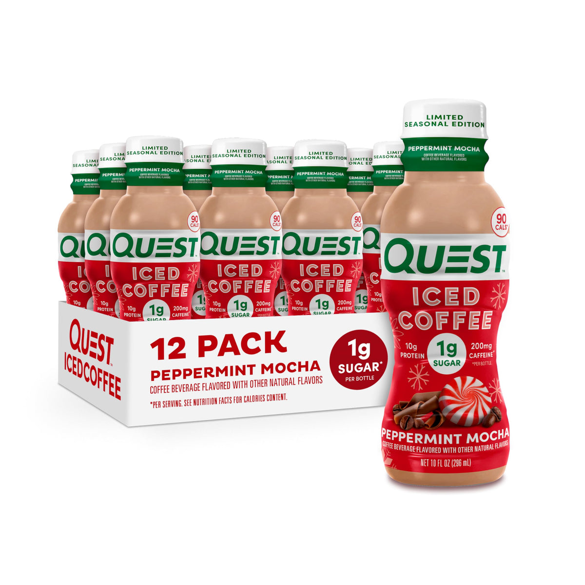 Quest Nutrition Iced Coffee, Vanilla Latte, 1g of Sugar, 10g of Protein, 90 calories, 200mg of caffeine, 12 Count