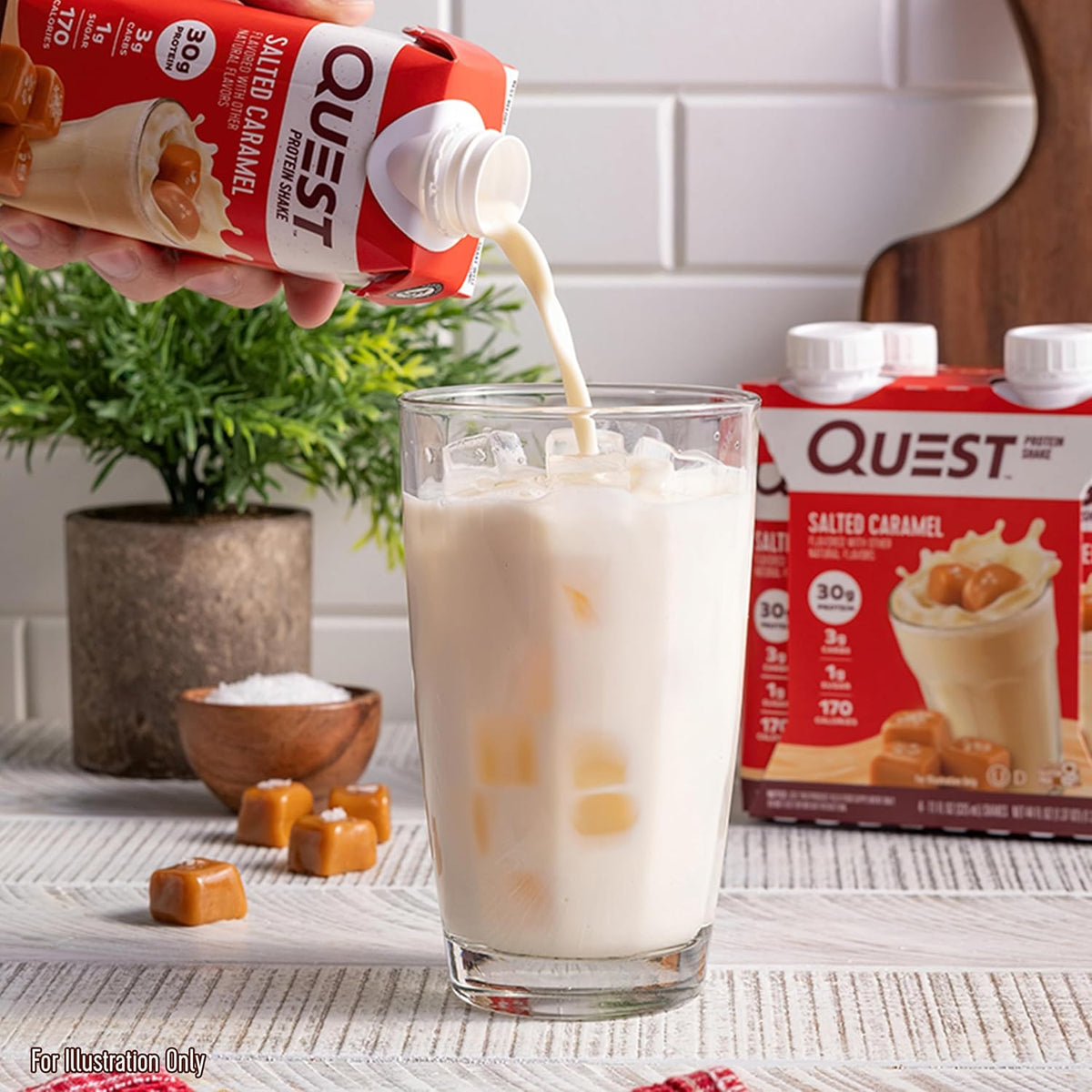 Quest Nutrition Ready to Drink Salted Caramel Protein Shake, 30g Protein, 3g Net Carbs, Gluten Free, Keto Friendly, 11 fl.oz 4 Count(Pack of 6)