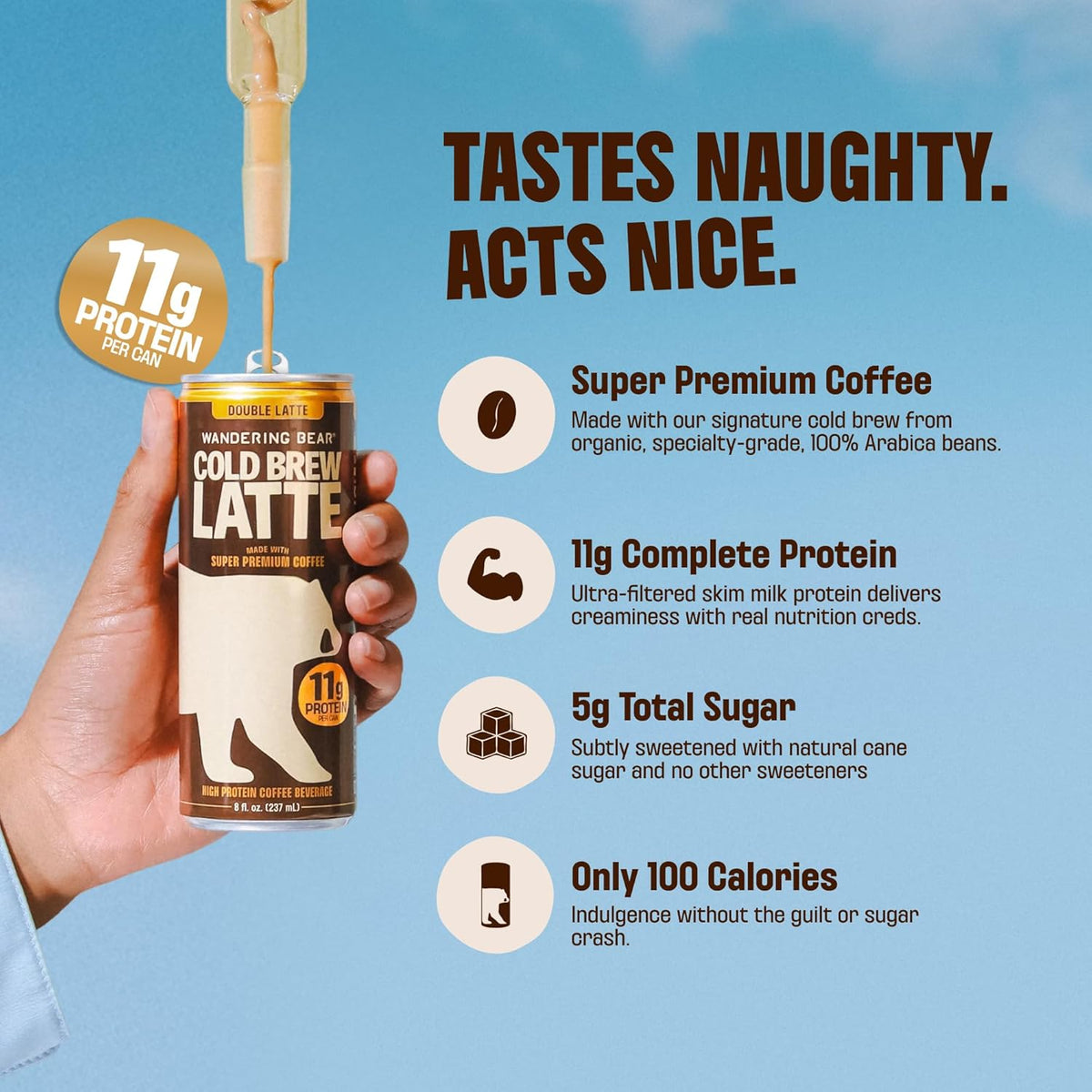 Wandering Bear High-Protein Cold Brew Latte Cans - Double Latte, 8 oz