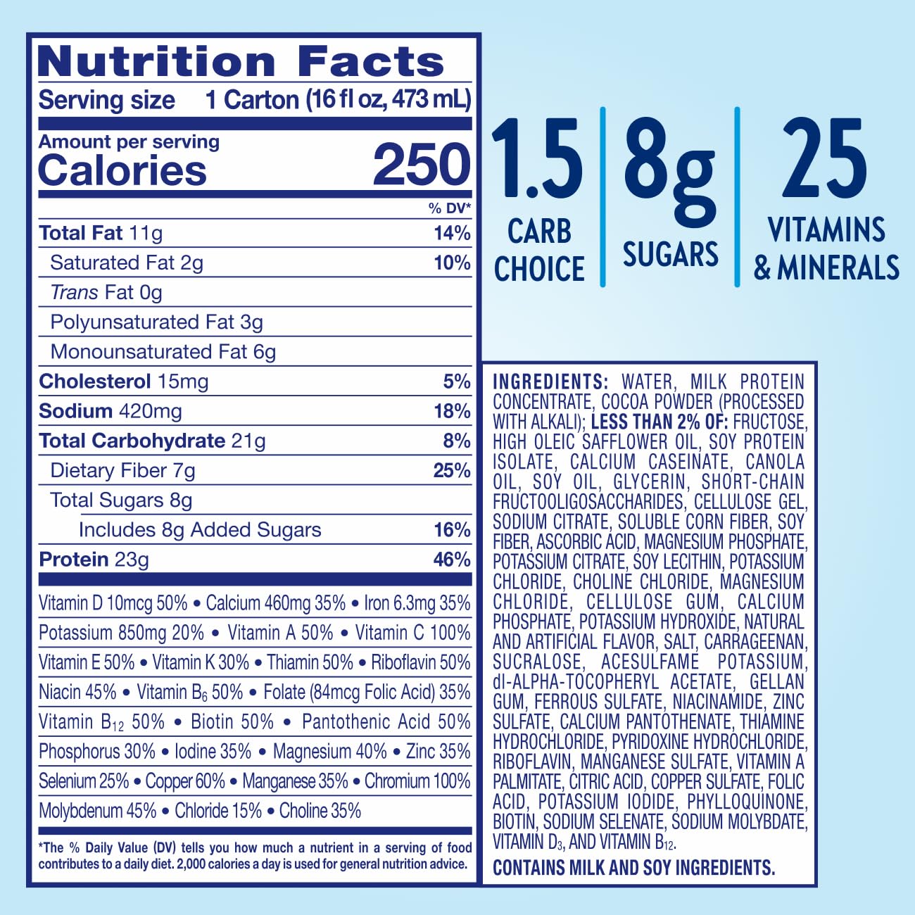 Glucerna Hunger Smart Meal Size Diabetes Care Shake, Classic Chocolate, Diabetic Meal Replacement to Support Blood Sugar Management, 23g Protein, 250 Calories, Ready to Drink, 16-fl-oz Bottle, 12 Pack