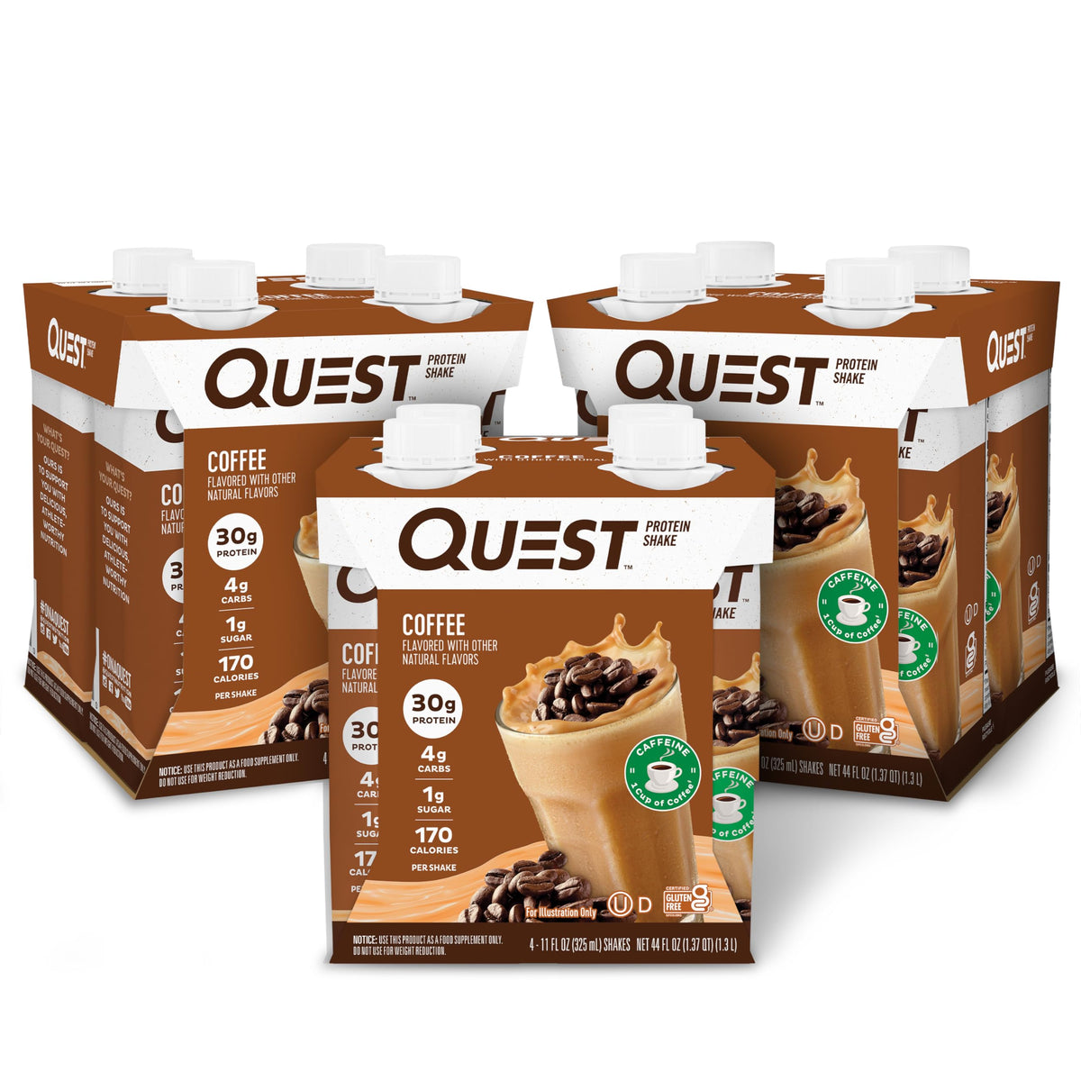 Quest Nutrition Ready to Drink Salted Caramel Protein Shake, 30g Protein, 3g Net Carbs, Gluten Free, Keto Friendly, 11 fl.oz 4 Count(Pack of 6)