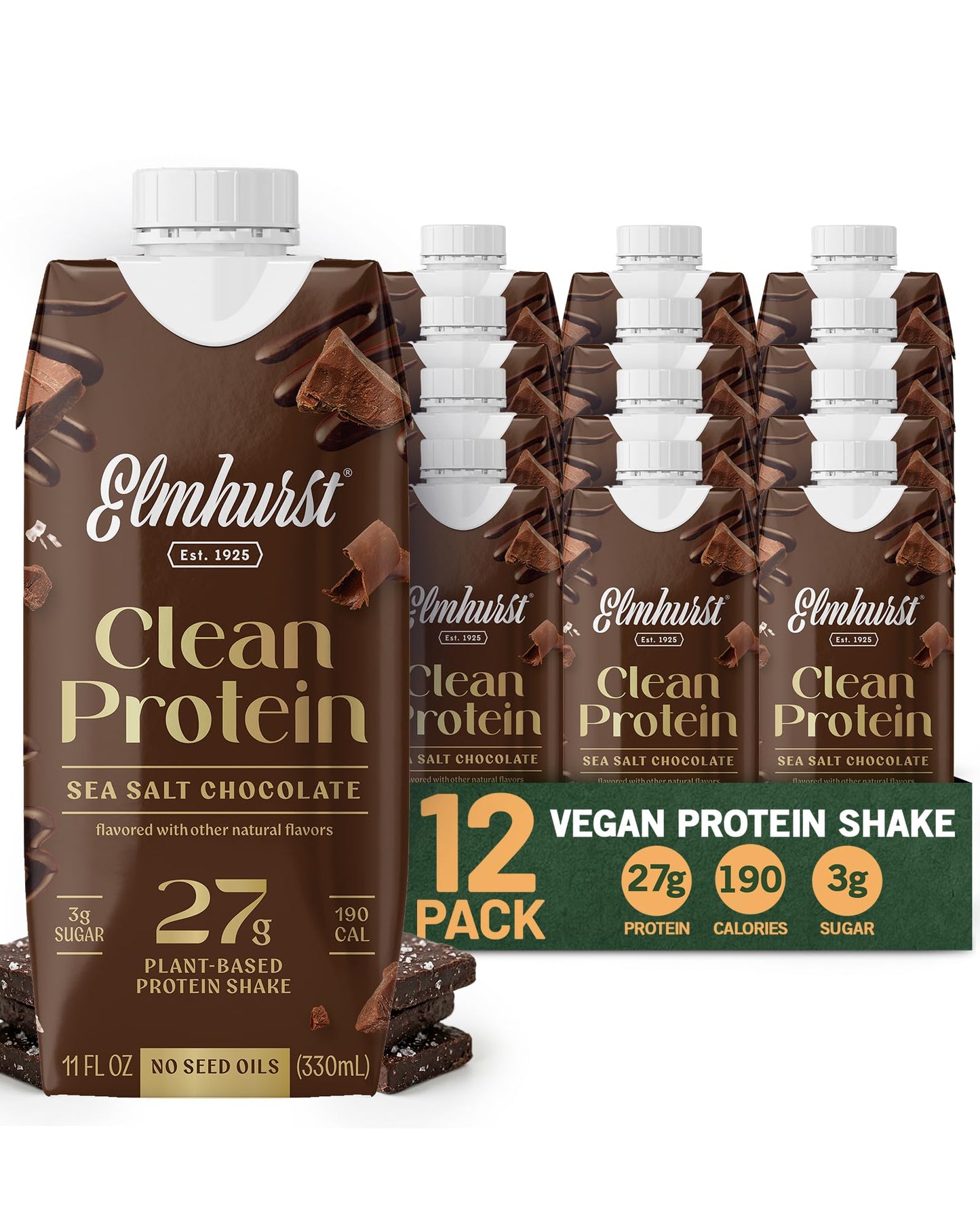 Elmhurst 1925 Pistachio Cream Vegan Protein Shakes, 11 Ounce (12-Pack) | Non-Dairy, Plant-Based Nutritional Shakes Made with 27g Clean Protein & Natural Ingredients for Healthy On-the-Go Treat