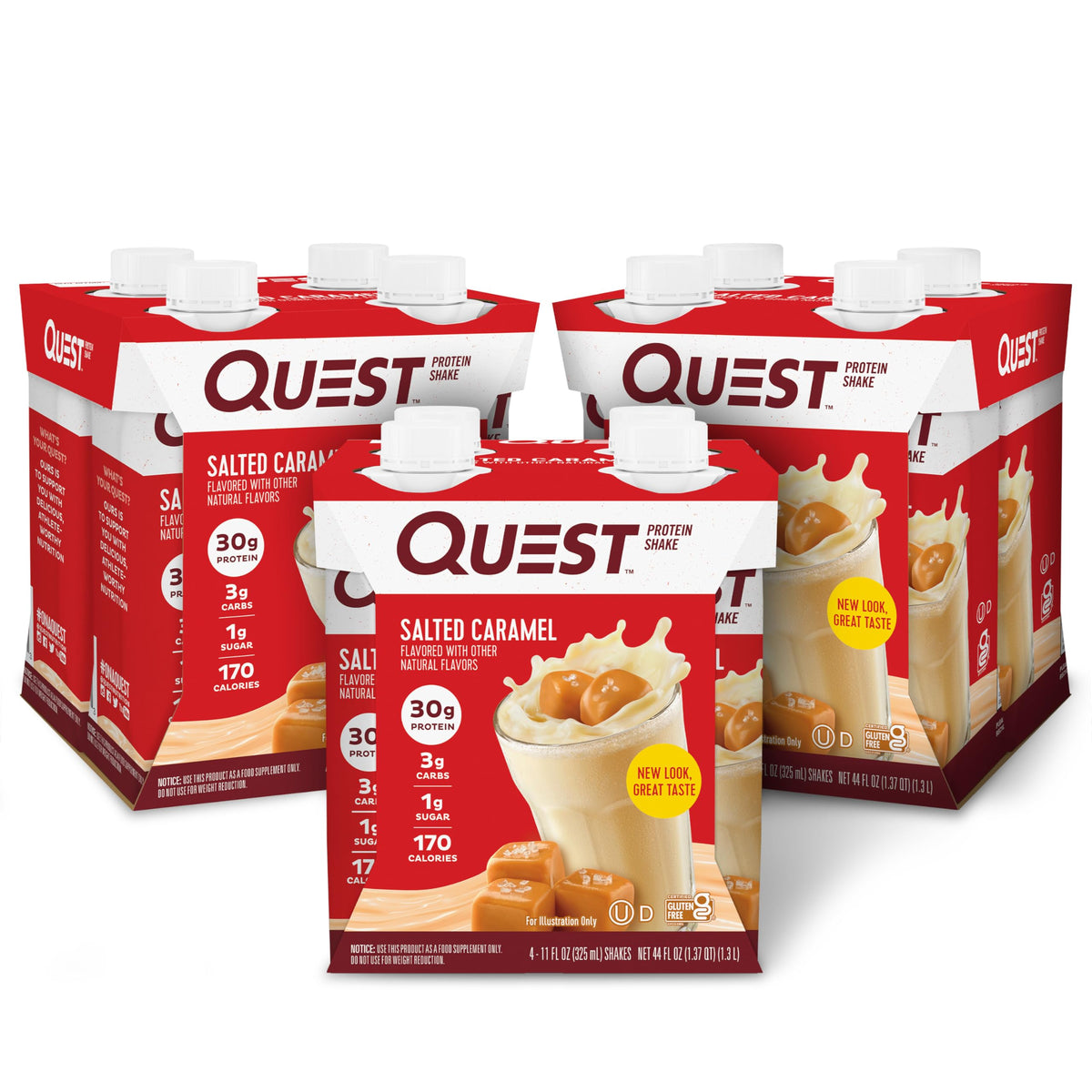 Quest Nutrition Ready to Drink Salted Caramel Protein Shake, 30g Protein, 3g Net Carbs, Gluten Free, Keto Friendly, 11 fl.oz 4 Count(Pack of 6)