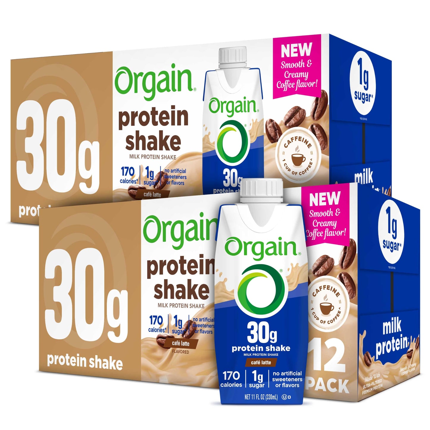 Orgain 38g High Protein Grass-Fed Shake, 6g BCAAs, Chocolate, 14 oz, 12pk | Ready to drink dairy isolate milk protein, meal replacement, 1g sugar per serving, keto friendly, gluten free