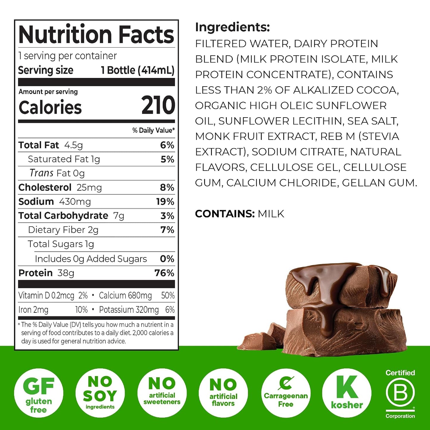 Orgain 38g High Protein Grass-Fed Shake, 6g BCAAs, Chocolate, 14 oz, 12pk | Ready to drink dairy isolate milk protein, meal replacement, 1g sugar per serving, keto friendly, gluten free