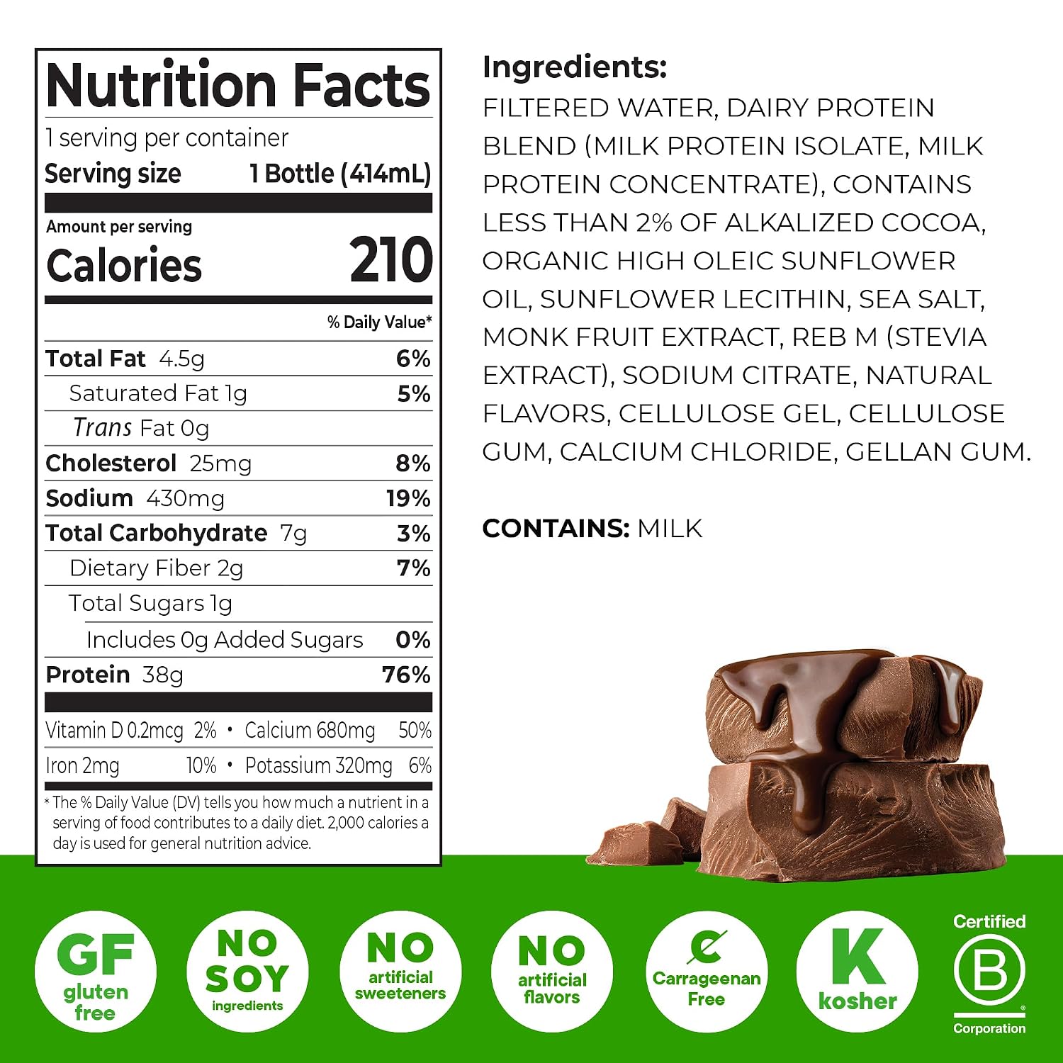 Orgain 38g High Protein Grass-Fed Shake, 6g BCAAs, Chocolate, 14 oz, 12pk | Ready to drink dairy isolate milk protein, meal replacement, 1g sugar per serving, keto friendly, gluten free