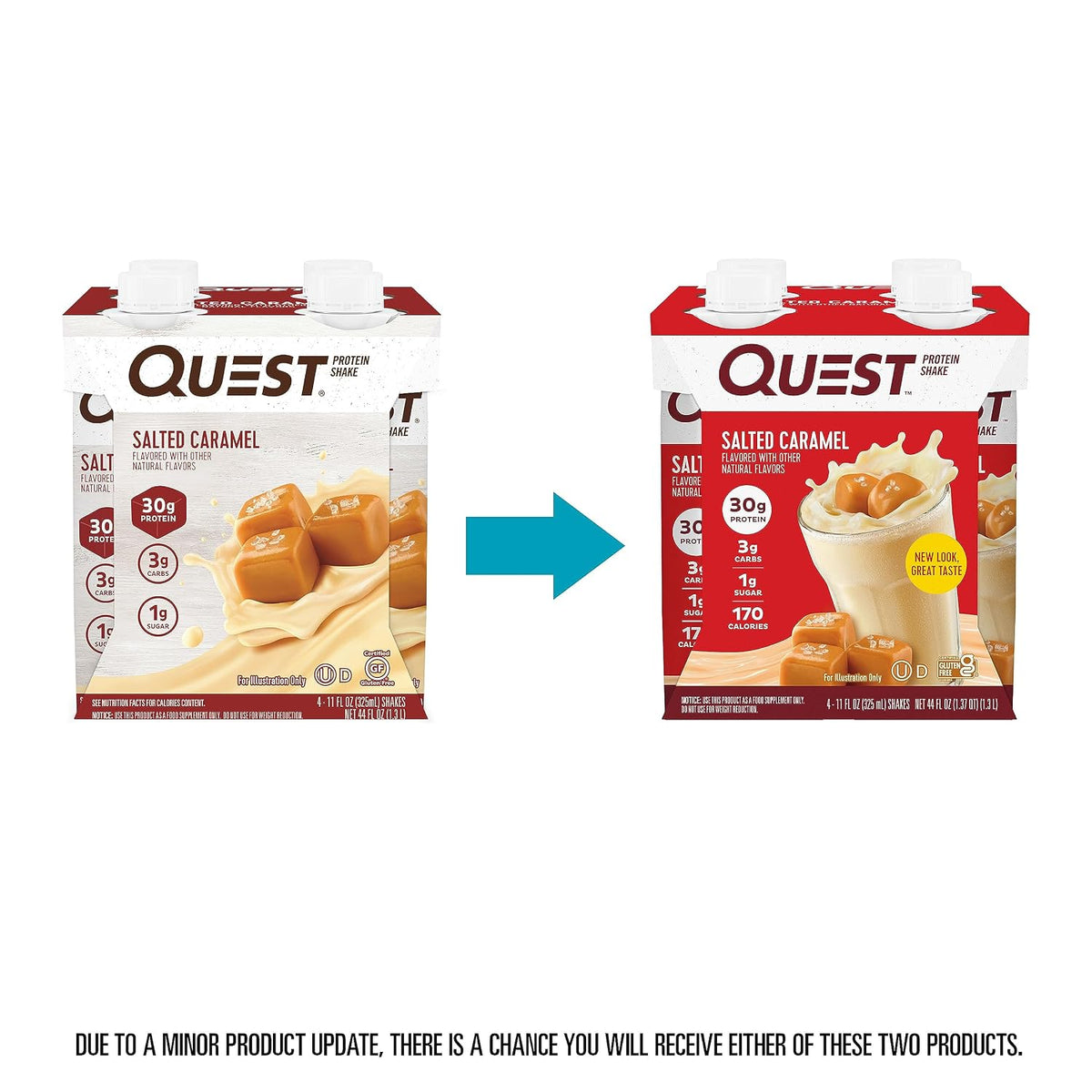 Quest Nutrition Ready to Drink Salted Caramel Protein Shake, 30g Protein, 3g Net Carbs, Gluten Free, Keto Friendly, 11 fl.oz 4 Count(Pack of 6)