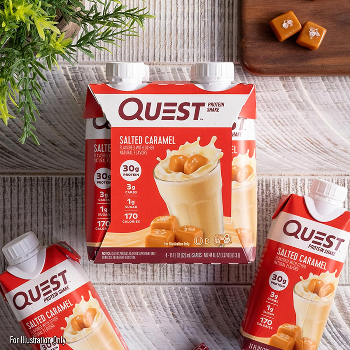 Quest Nutrition Ready to Drink Salted Caramel Protein Shake, 30g Protein, 3g Net Carbs, Gluten Free, Keto Friendly, 11 fl.oz 4 Count(Pack of 6)